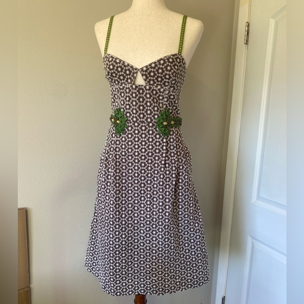 Carolina Herrera Green and White Patterned Midi Dress
